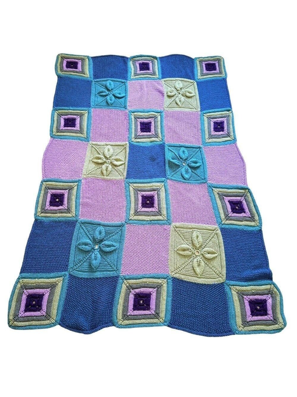 Vintage Mary Maxim Cottagecore 3D Flower Patch Throw Afghan 70"x48" Blue Multi - Picture 8 of 9